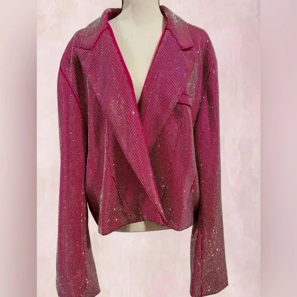 NWT AKIRA- CENTER OF ATTENTION RHINESTONE BLAZER IN PINK - Picture 7 of 9